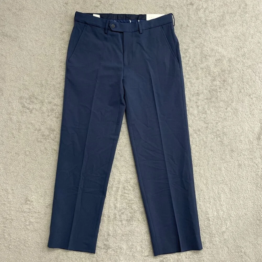 Nautica Men's W32 L29 Dress Pants Navy Blue Polyester Blend Flat Front M0915